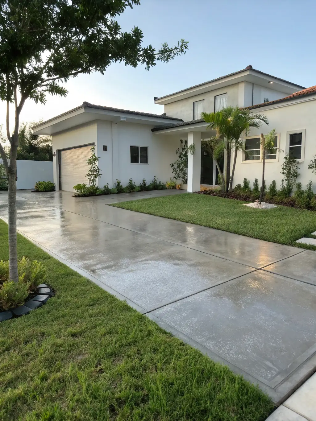 A newly constructed garage attached to a house, providing secure parking and additional storage space.